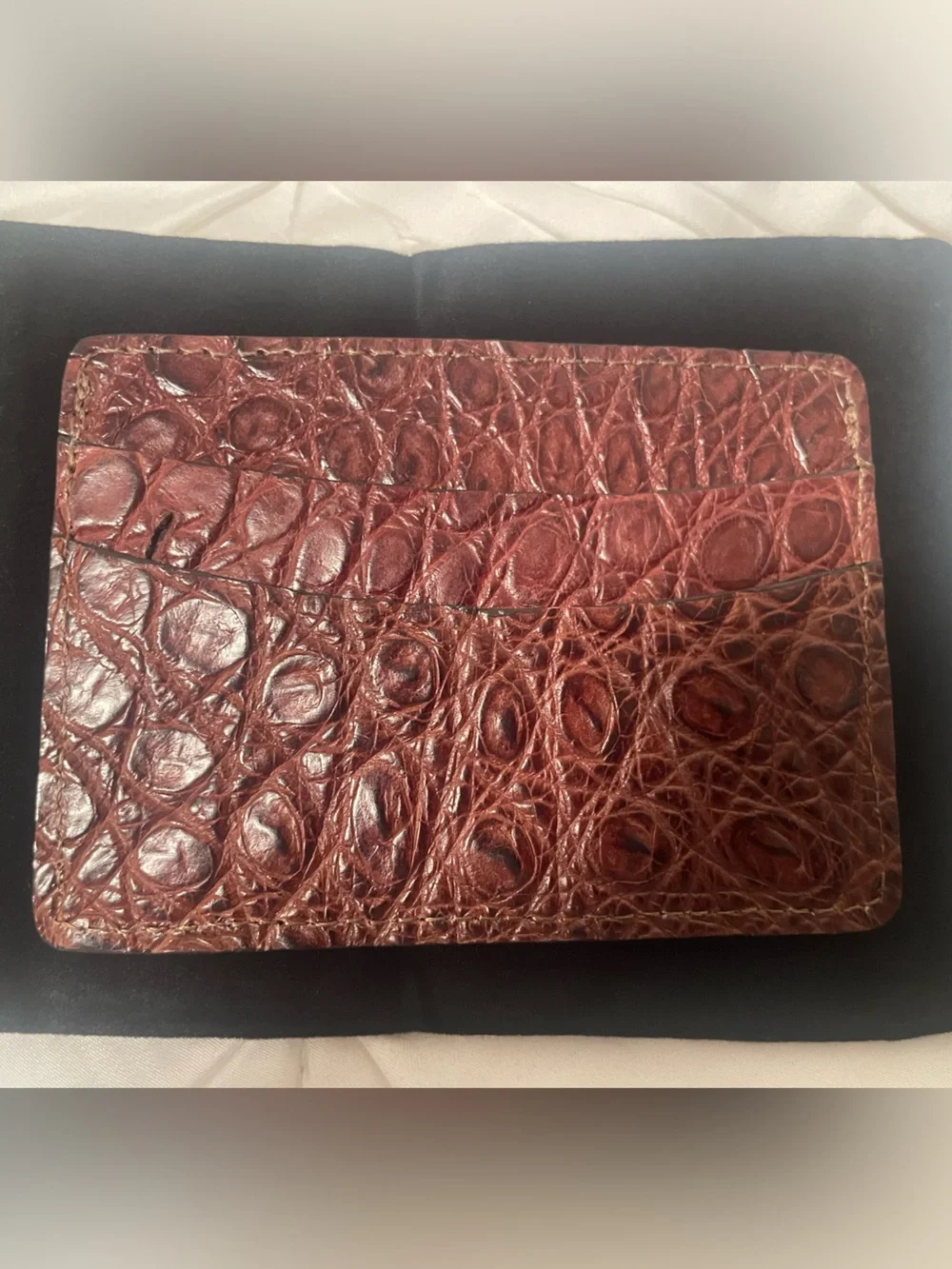 Men's Brown Croc-Embossed Leather Card Holder